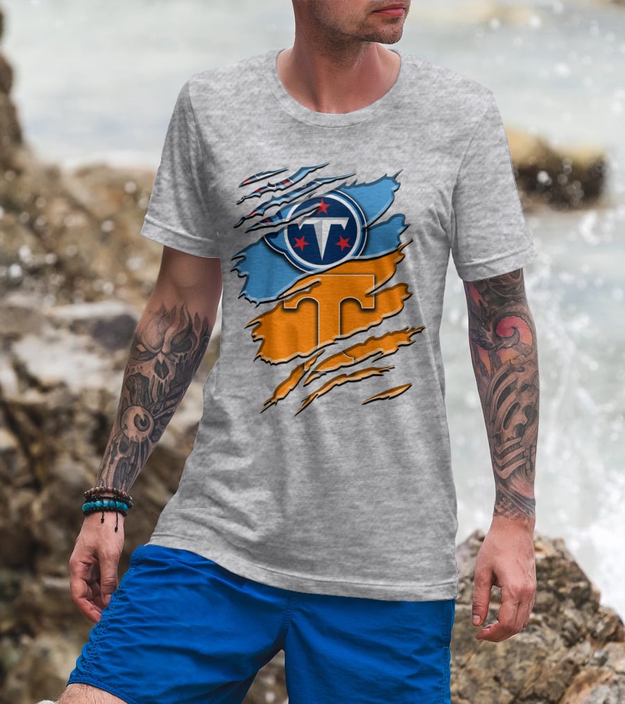 Tennessee Titans Logo With Tennessee Volunteers Colors Ripped Design Rah 131 T-Shirt