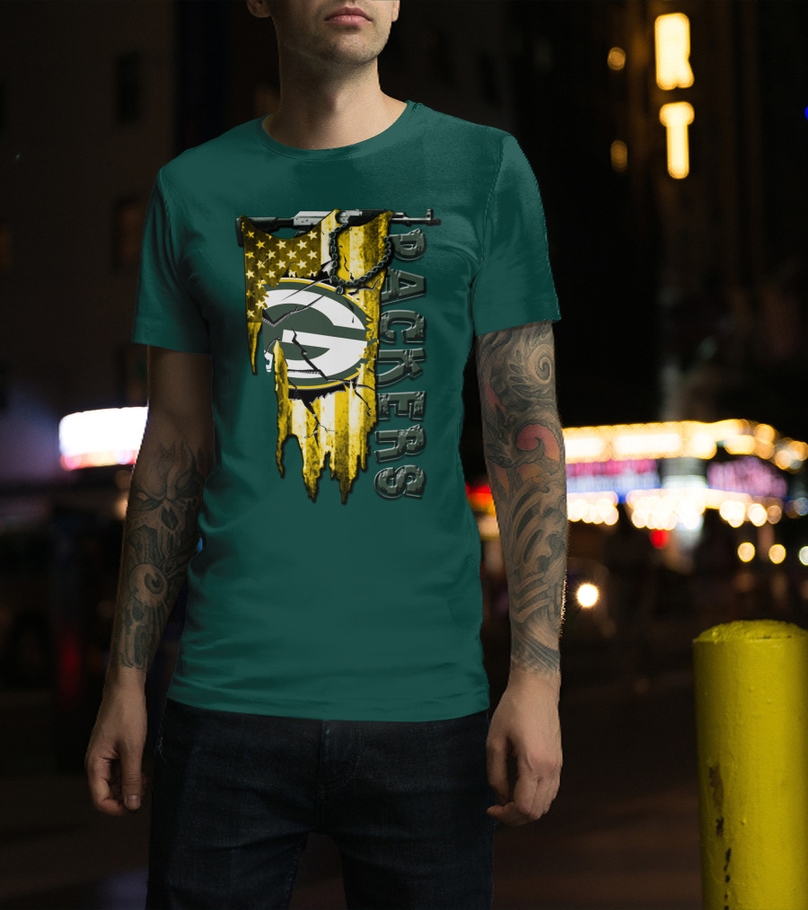 Packers Green Bay American Flag Distressed T-Shirt