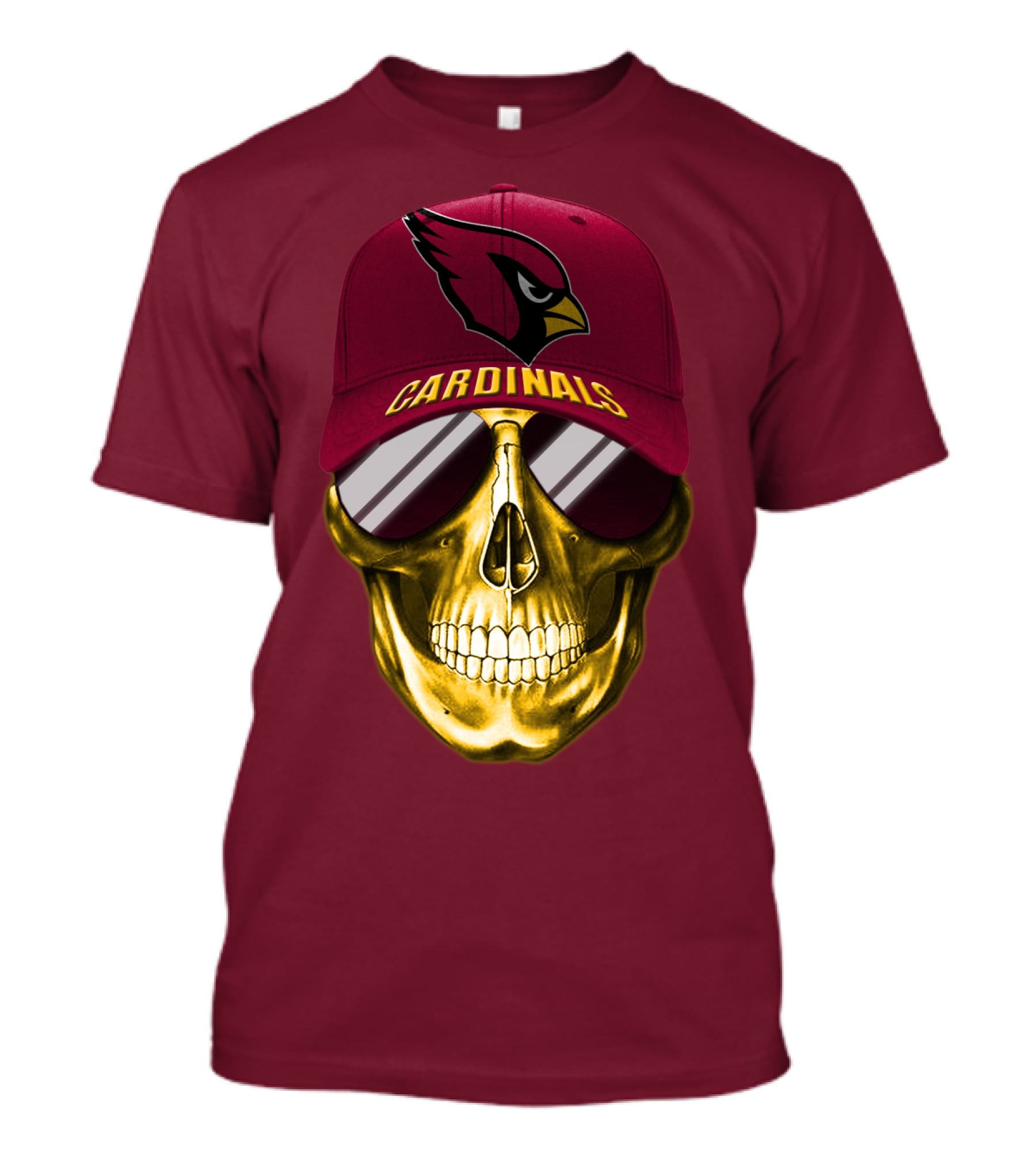 Arizona Cardinals Skull With Hat And Sunglasses T-Shirt