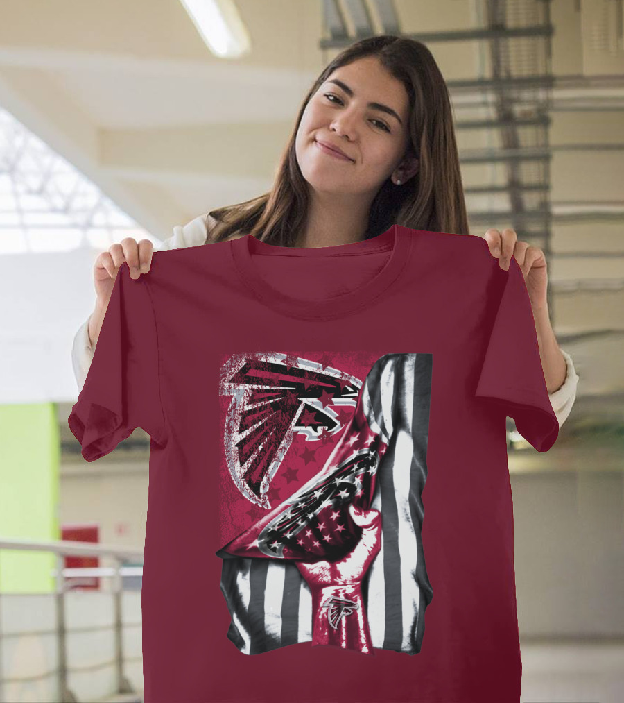 Atlanta Falcons Logo Stars And Stripes Fist Raised T-Shirt