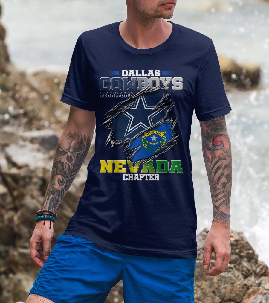 Dallas Cowboys Territory Nevada Chapter Battle Born Star Flag T-Shirt