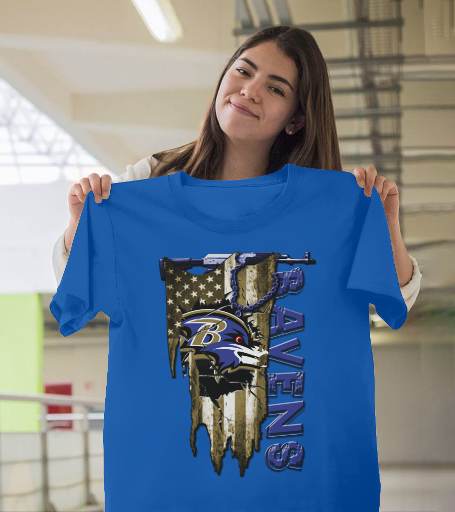 Baltimore Ravens American Flag Chain T-Shirt