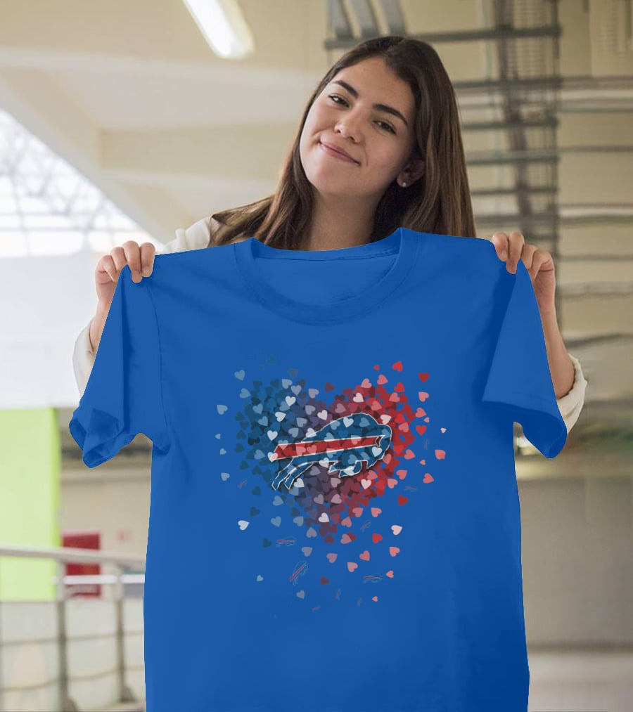 Buffalo Bills Heart-Shaped Logo With Colorful Hearts T-Shirt