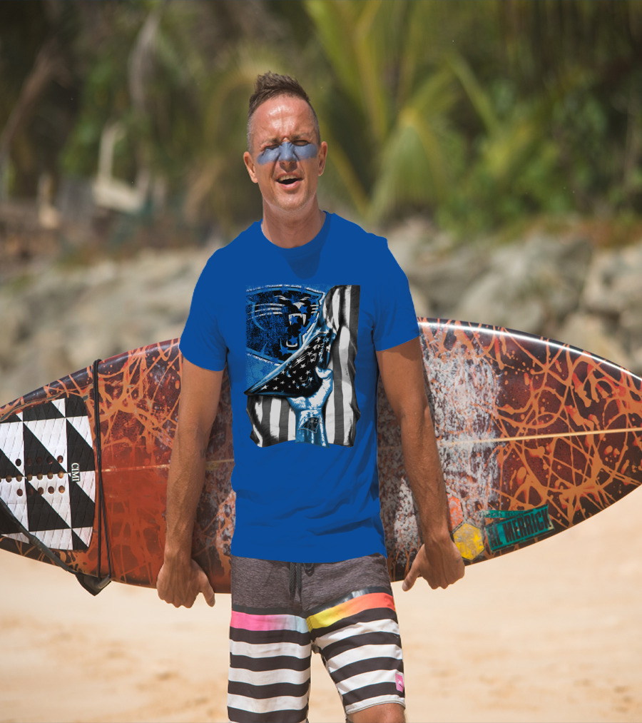 Carolina Panthers American Flag Hand Blue Graphic Fan Merchandise T-Shirt