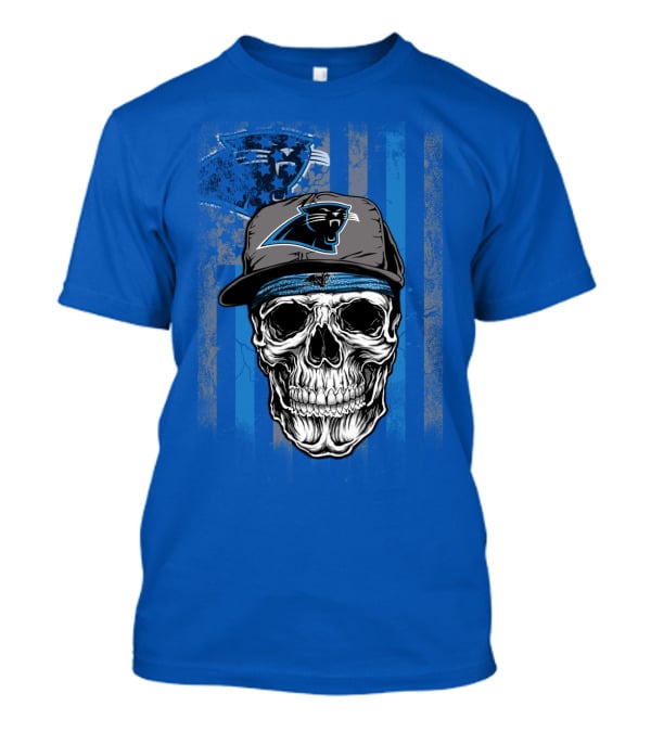Carolina Panthers Skull With Hat And Striped T-Shirt
