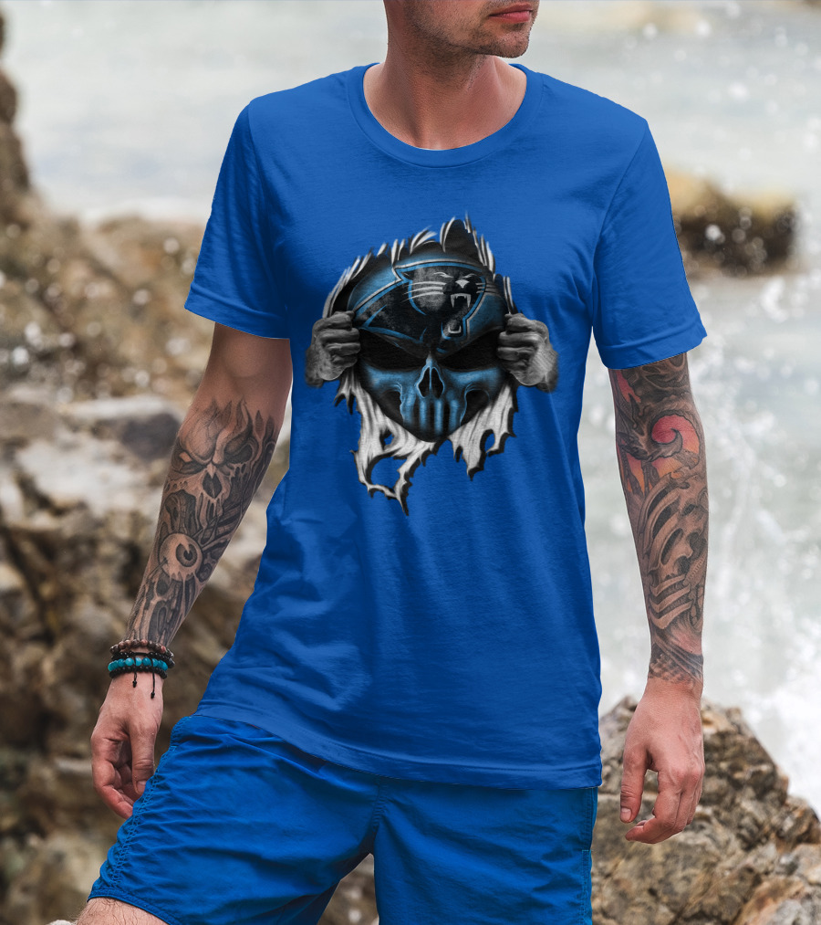 Carolina Panthers Skull Logo Rip T-Shirt