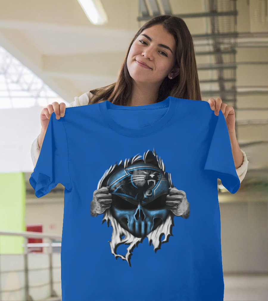 Carolina Panthers Skull Logo Rip T-Shirt