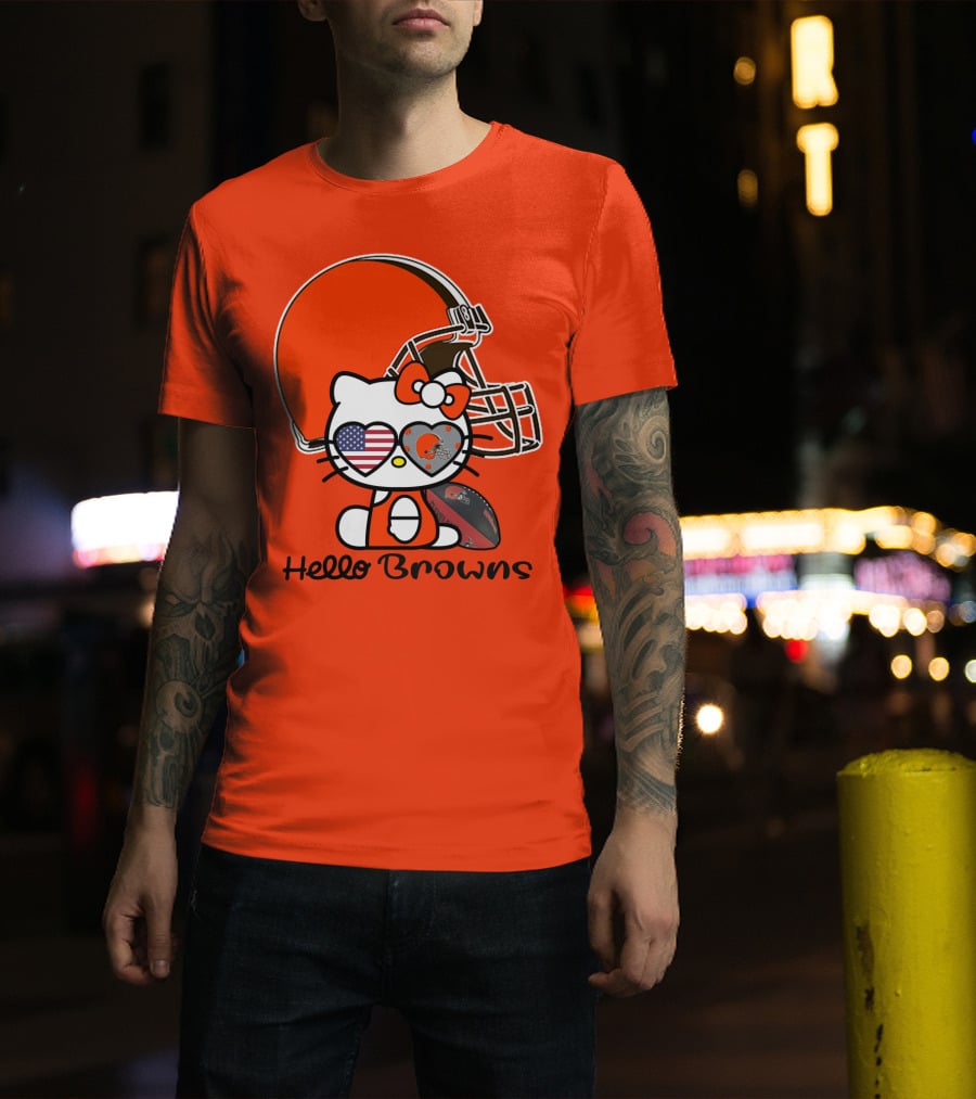 Hello Browns Cleveland Browns Football Helmet Heart Glasses T-Shirt