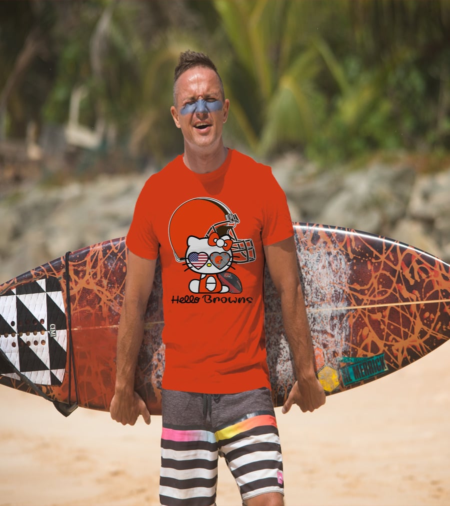 Hello Browns Cleveland Browns Football Helmet Heart Glasses T-Shirt