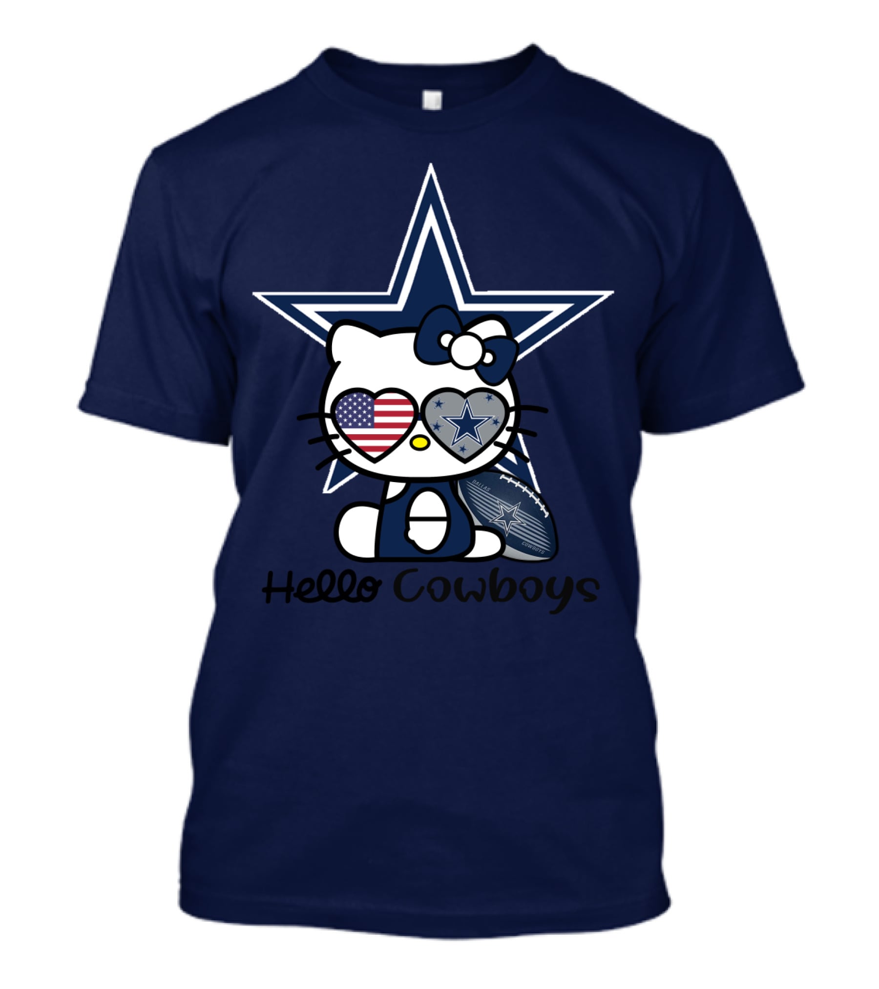Hello Cowboys Dallas Cowboys Star American Flag Football T-Shirt