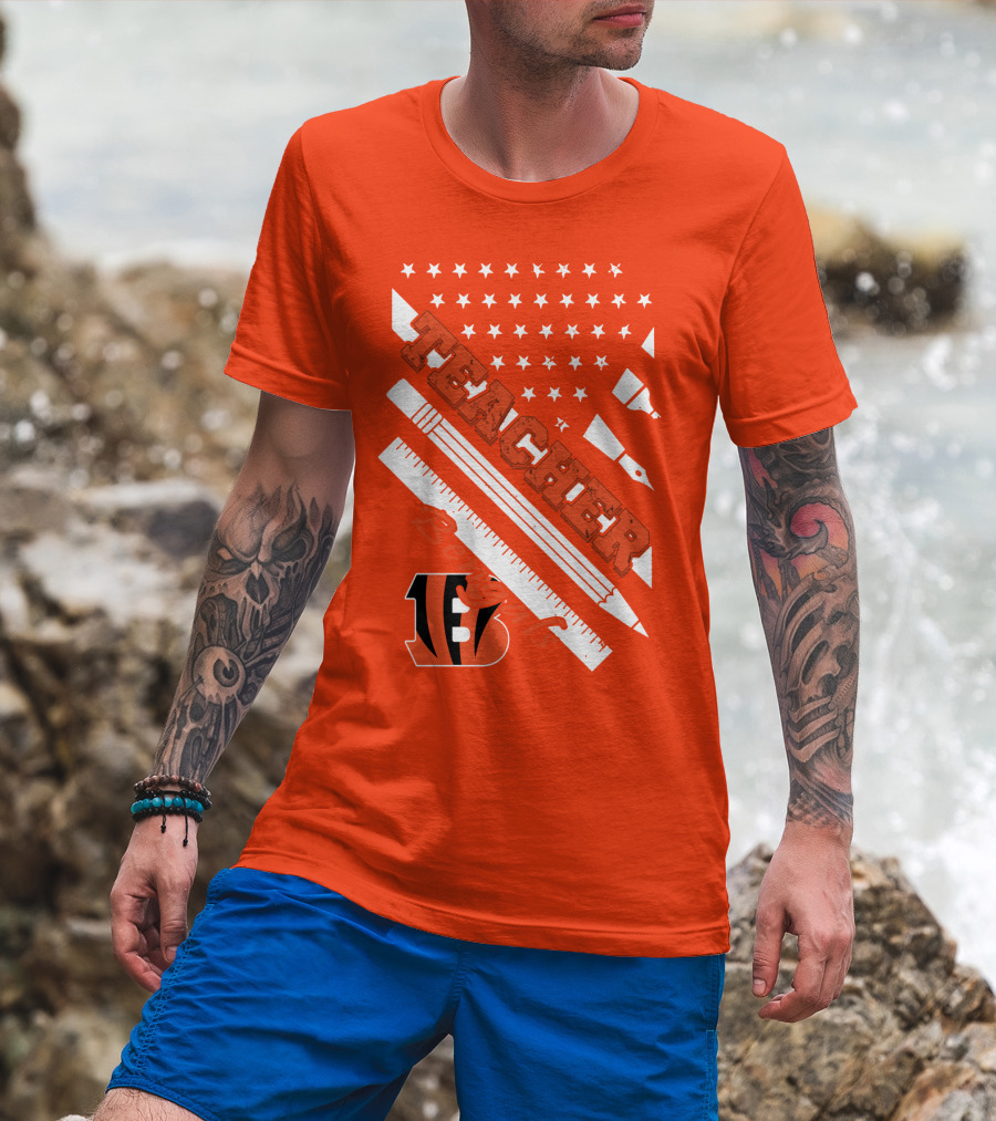Cincinnati Bengals Teacher Stars Stripes Ruler T-Shirt
