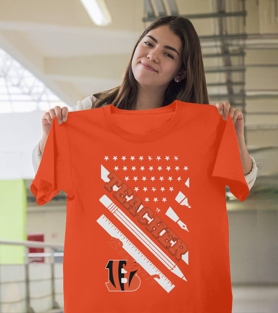 Cincinnati Bengals Teacher Stars Stripes Ruler T-Shirt