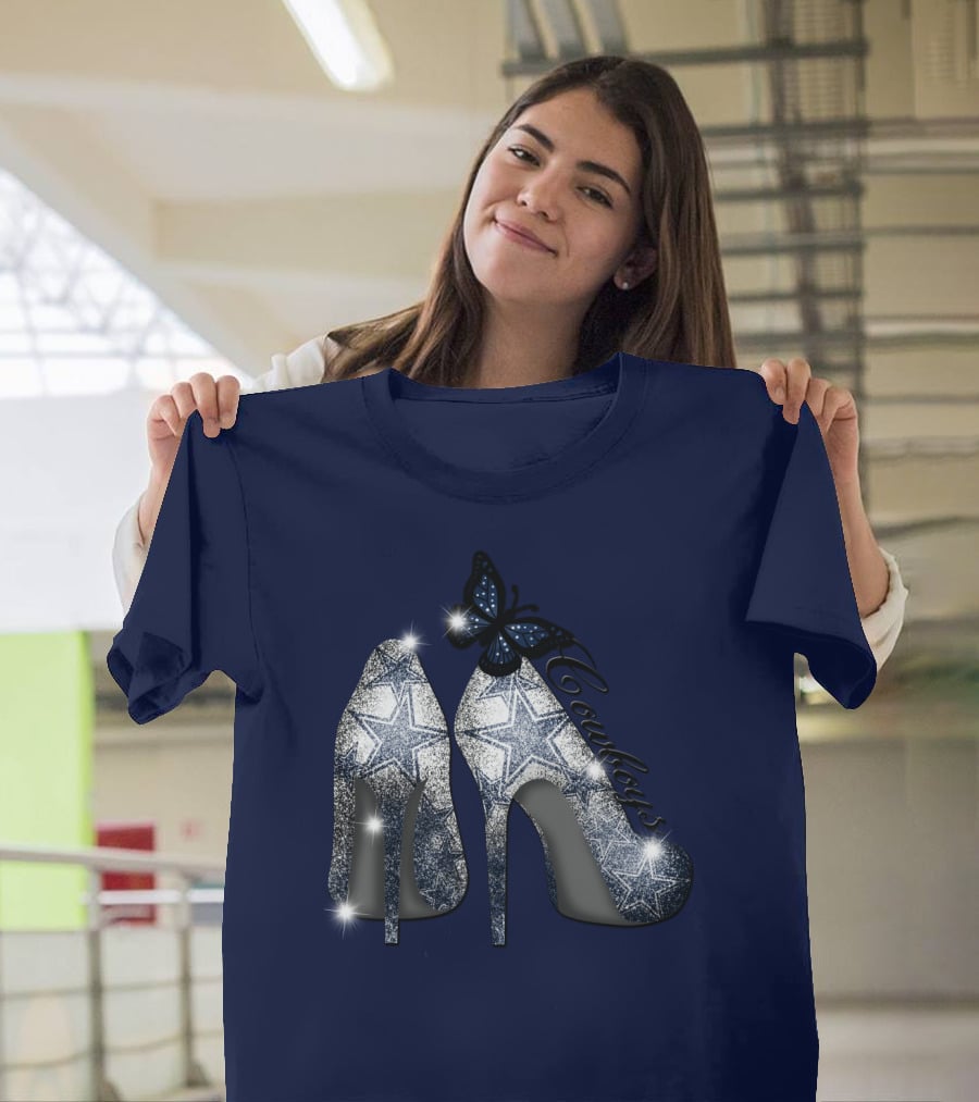 Dallas Cowboys Heels And Butterfly Sparkle Stars T-Shirt