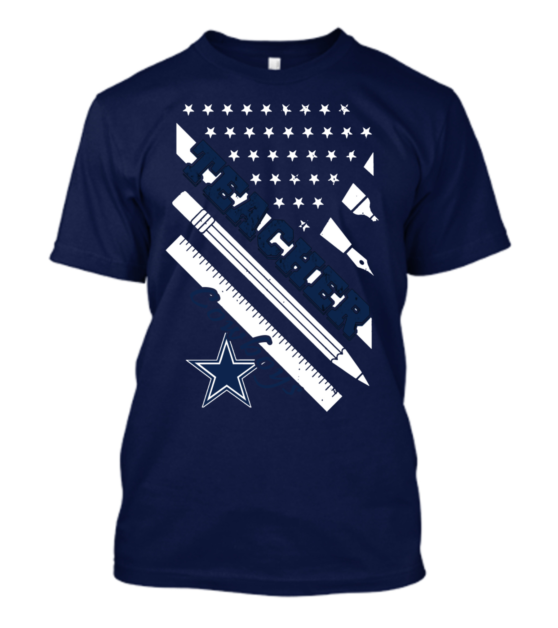 Teacher Dallas Cowboys Star American Flag Ruler And Pen T-Shirt