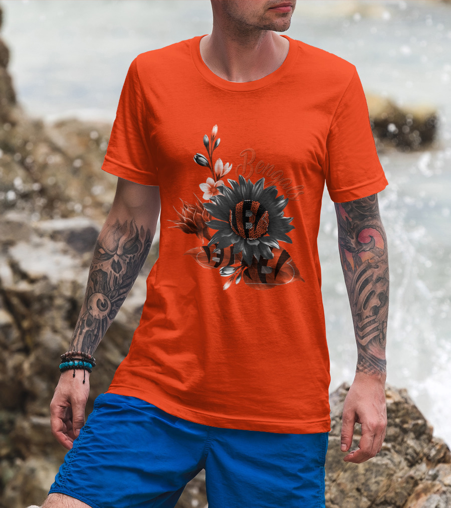 Bengals Flower Graphic With Orange And Black Elements T-Shirt