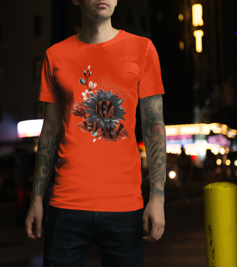Bengals Flower Graphic With Orange And Black Elements T-Shirt