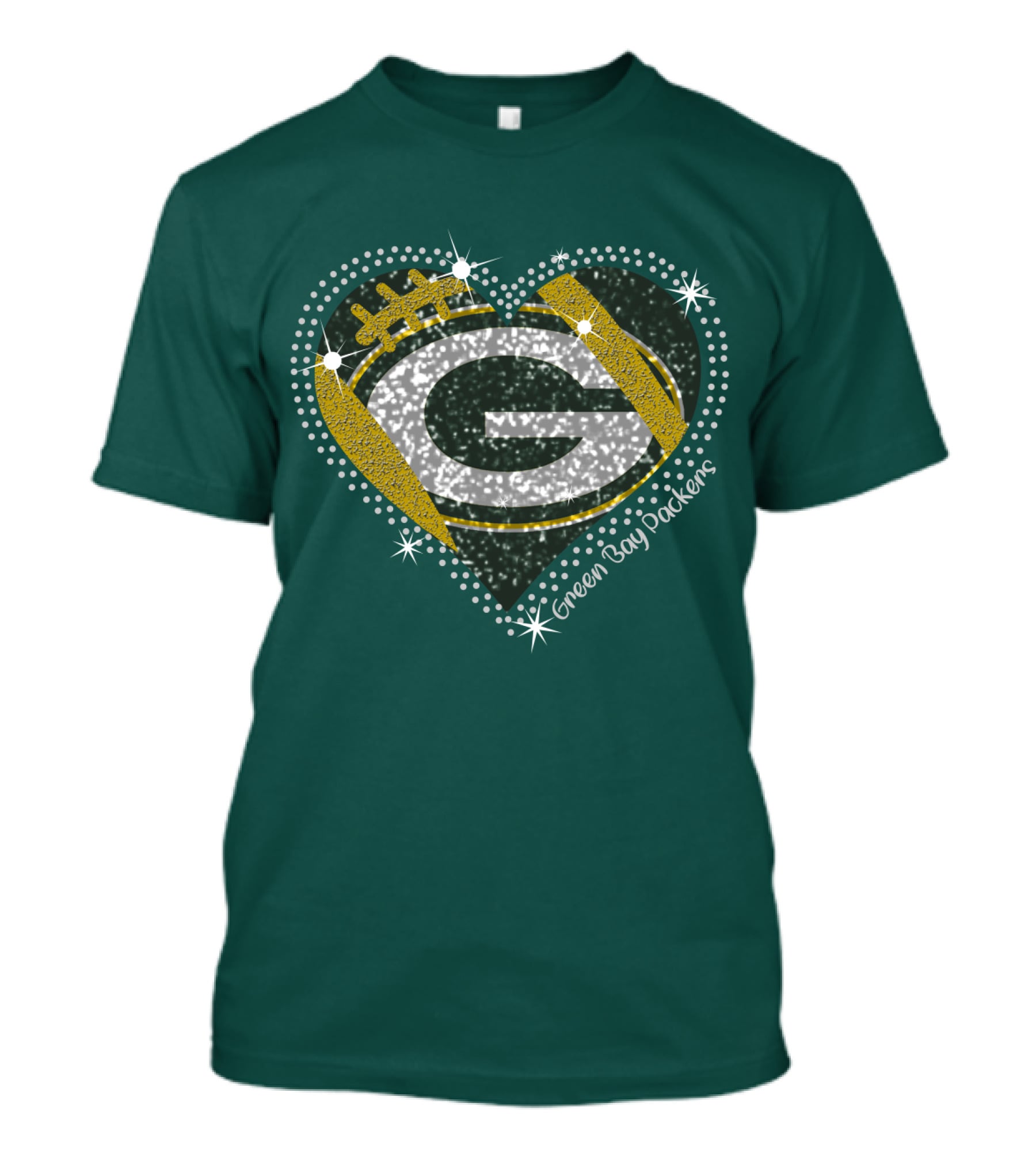 Green Bay Packers Heart Glitter T-Shirt