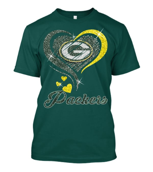 Green Bay Packers Heart Logo Sparkle T-Shirt