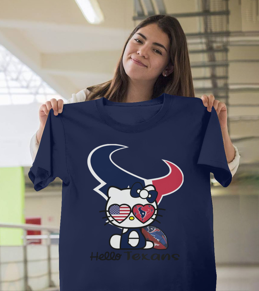 Hello Texans Houston Texans American Flag Football T-Shirt