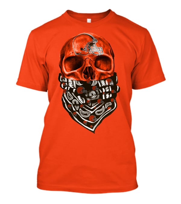 Cleveland Browns Skull With Helmet And Bandana T-Shirt