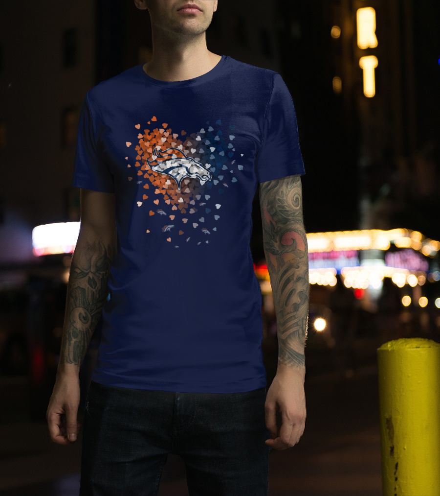Denver Broncos Heart Logo With Orange And Blue Hearts T-Shirt