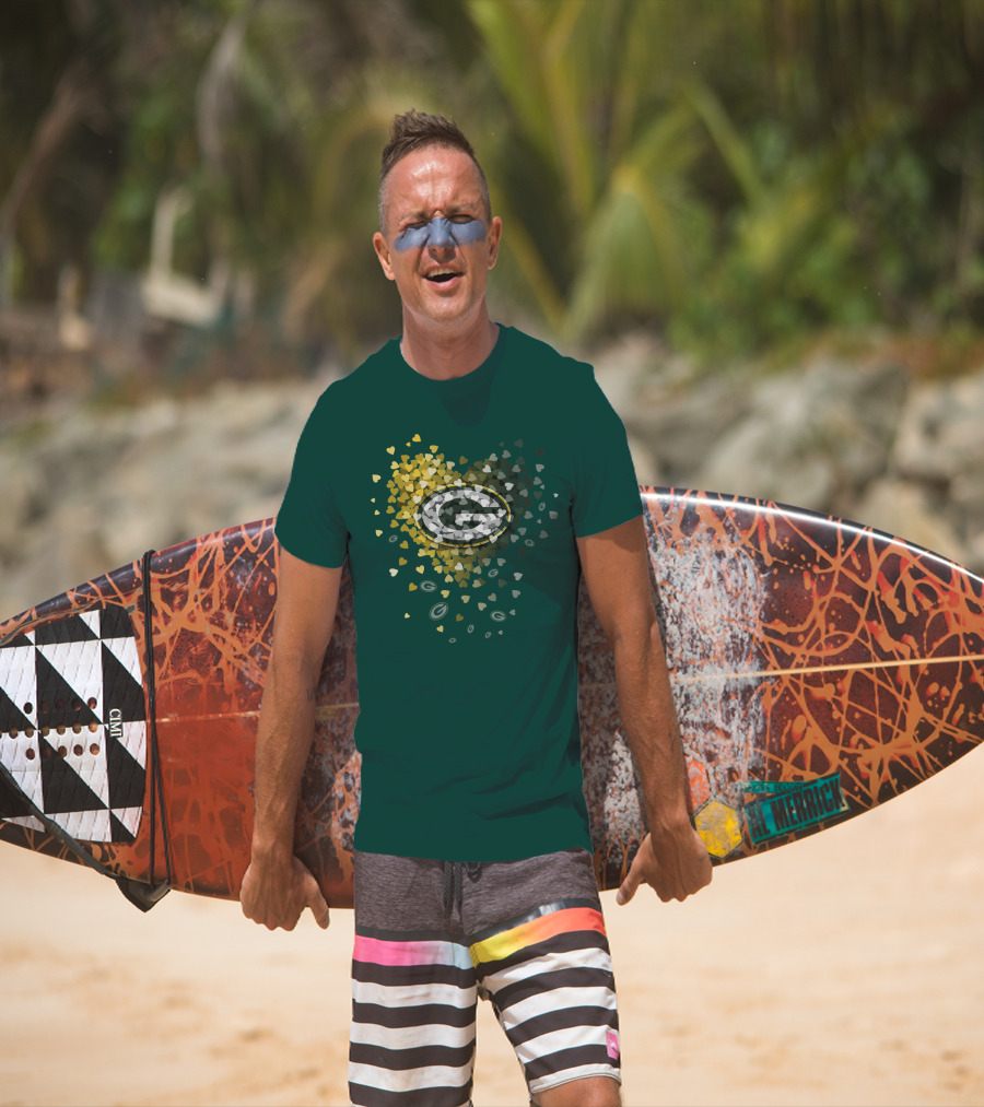 Green Bay Packers Heart Logo With Golden Hearts And Green T-Shirt