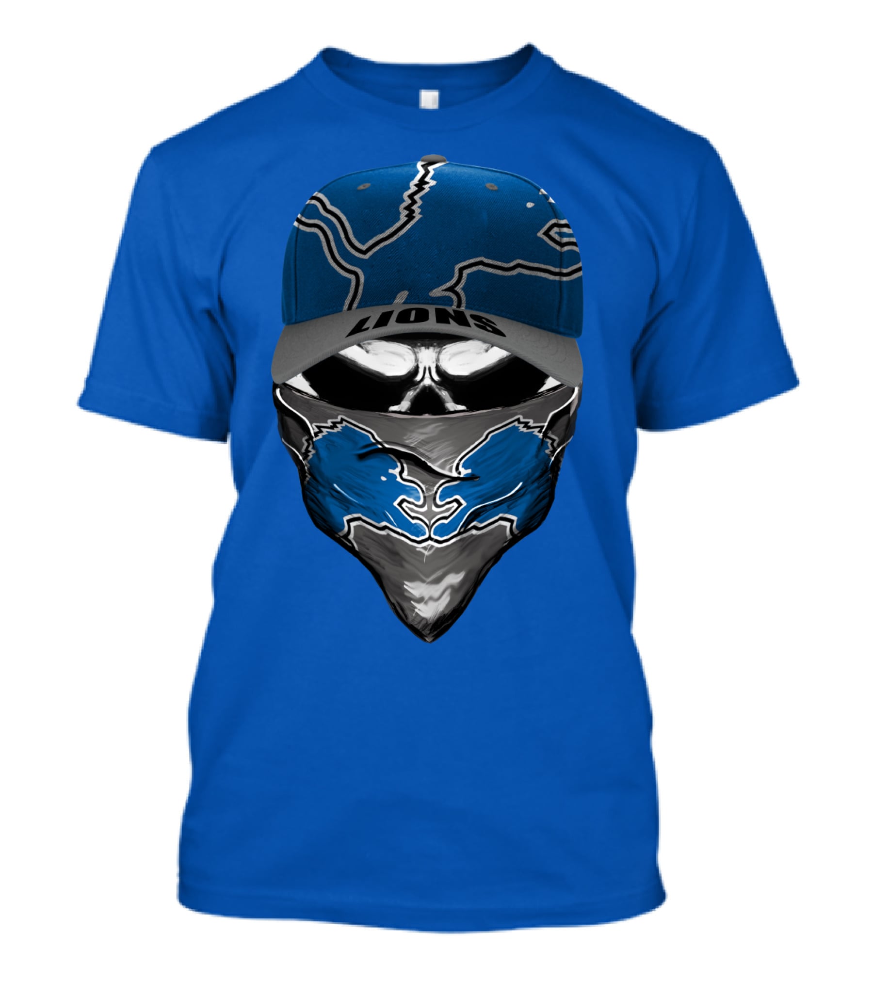 Detroit Lions Skull Bandana And Cap With Team T-Shirt