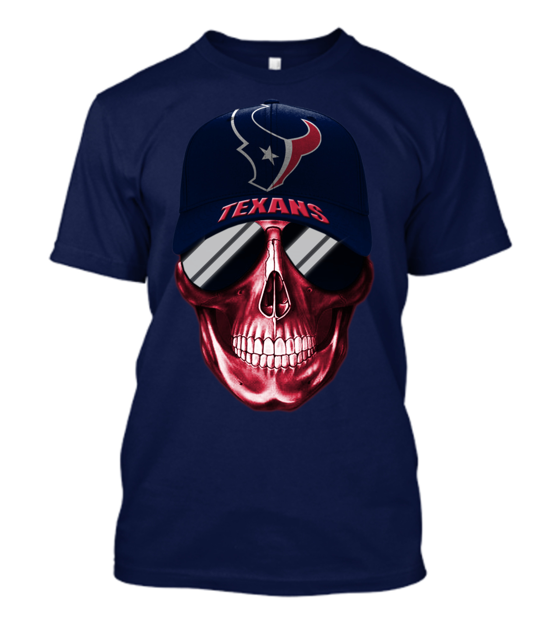 Houston Texans Skull With Cap And Sunglasses T-Shirt