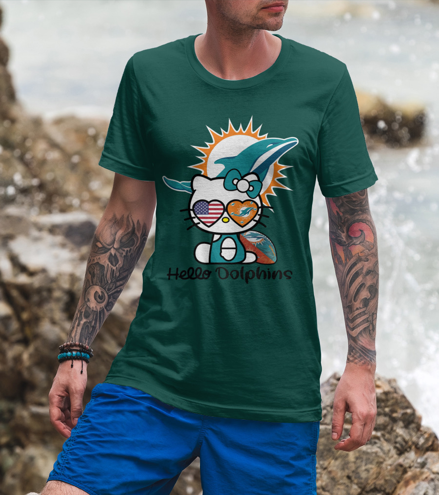 Hello Dolphins Miami Dolphins American Flag T-Shirt