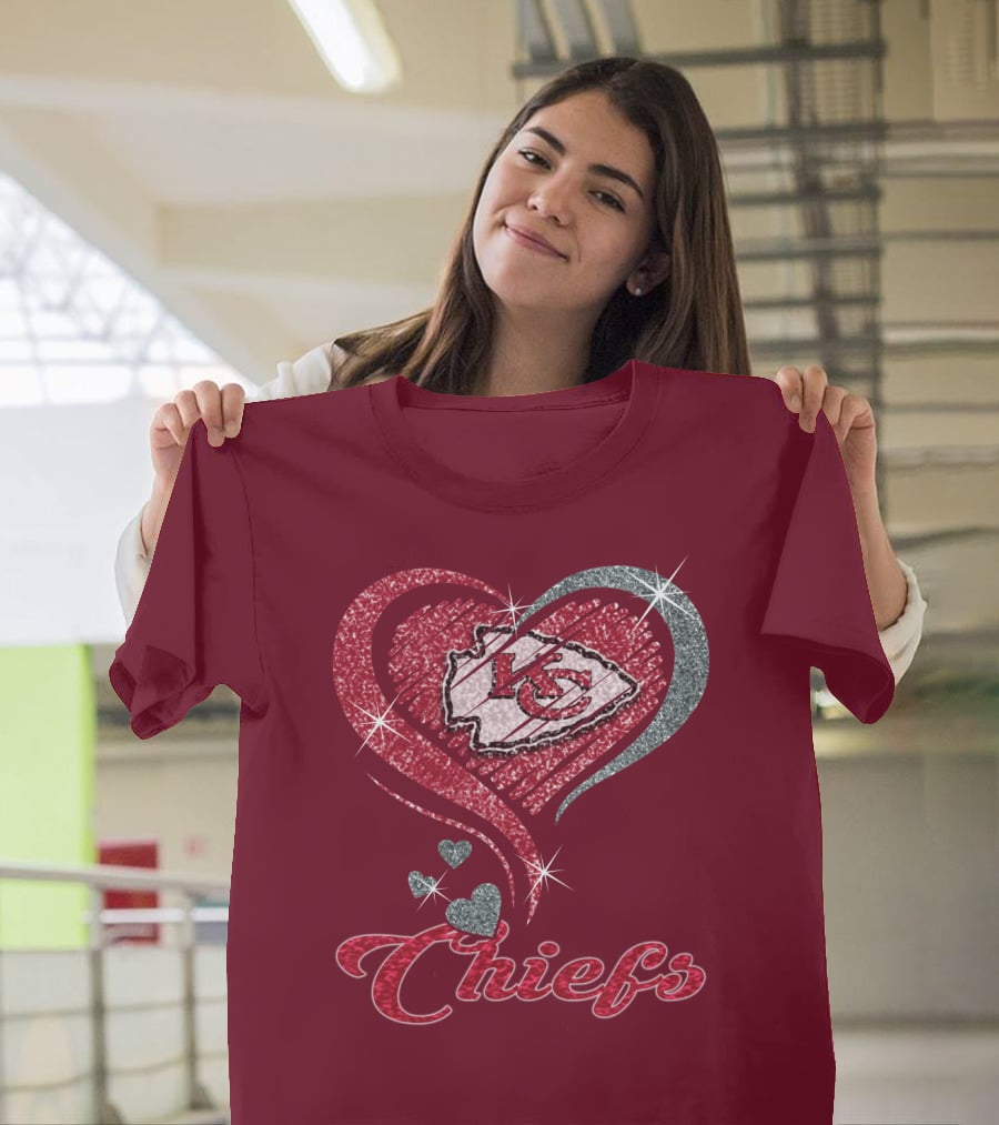 Kansas City Chiefs Heart Logo Sparkle Chiefs T-Shirt