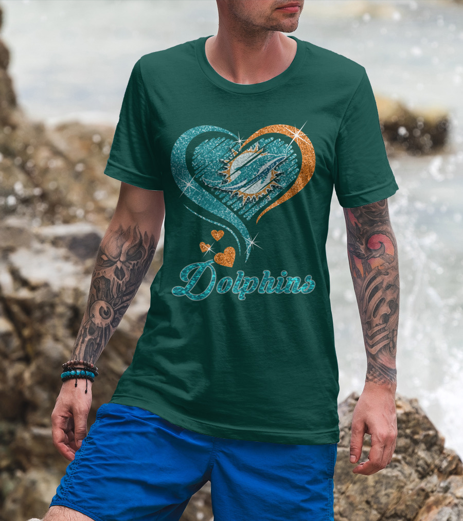 Miami Dolphins Sparkling Heart T-Shirt