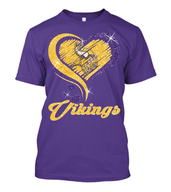 Vikings Heart Purple Gold Sparkle T-Shirt