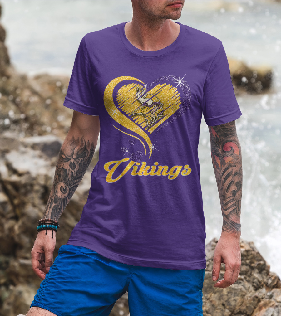 Vikings Heart Purple Gold Sparkle T-Shirt
