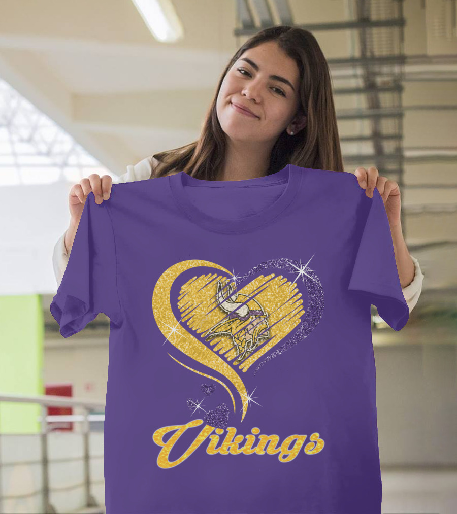 Vikings Heart Purple Gold Sparkle T-Shirt