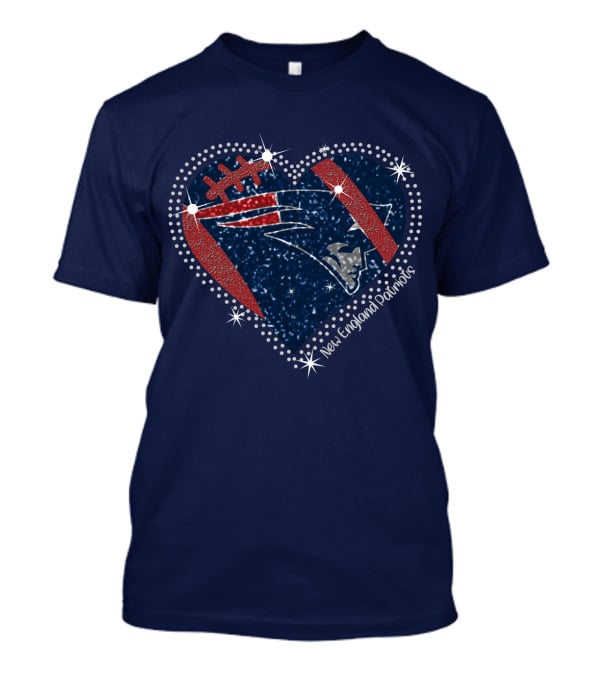 New England Patriots Heart Football Sparkle T-Shirt