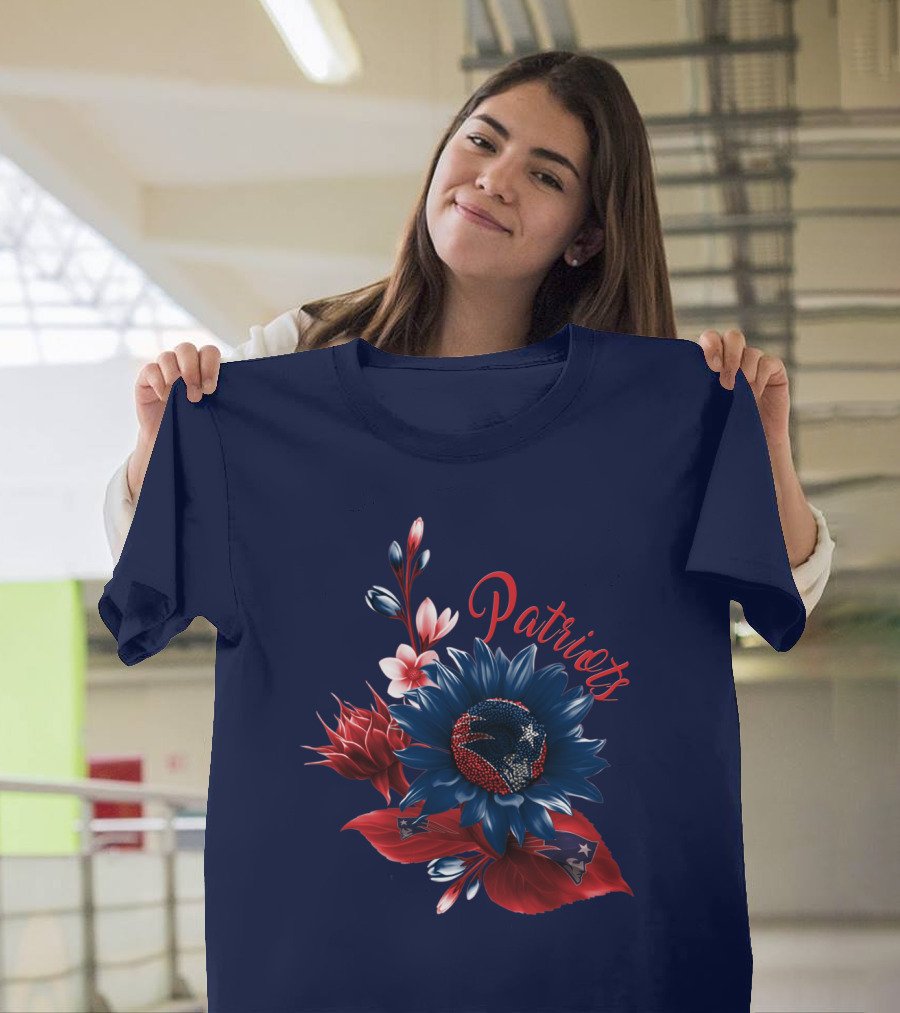 Patriots Floral Design With New England Football Theme T-Shirt