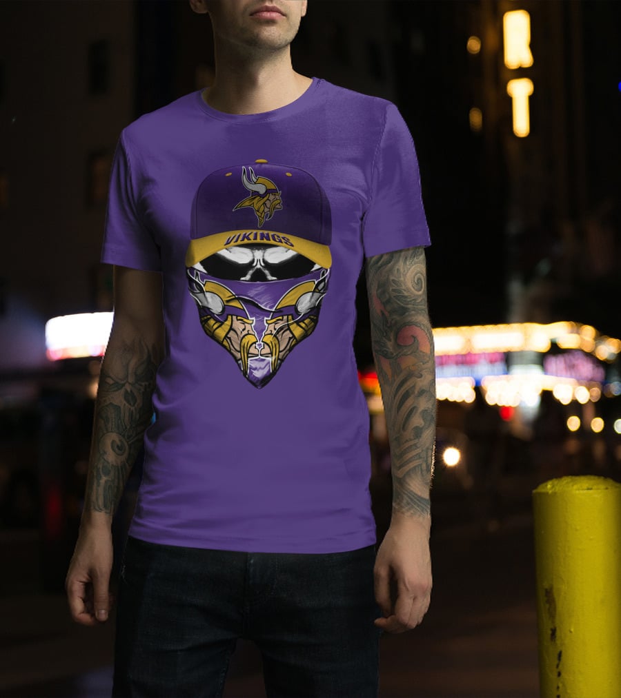 Minnesota Vikings Vikings Logo Hat And Mask Combo T-Shirt