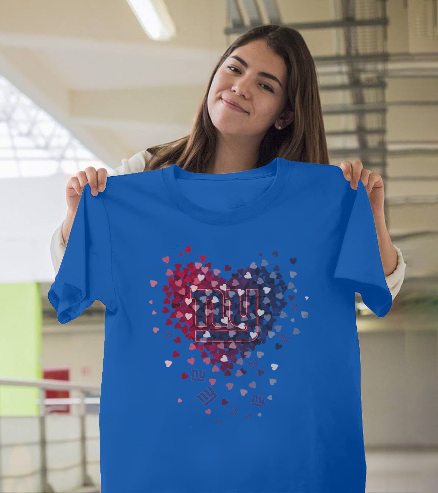 New York Giants Ny Heart Logo With Red And Blue Hearts On Blue T-Shirt