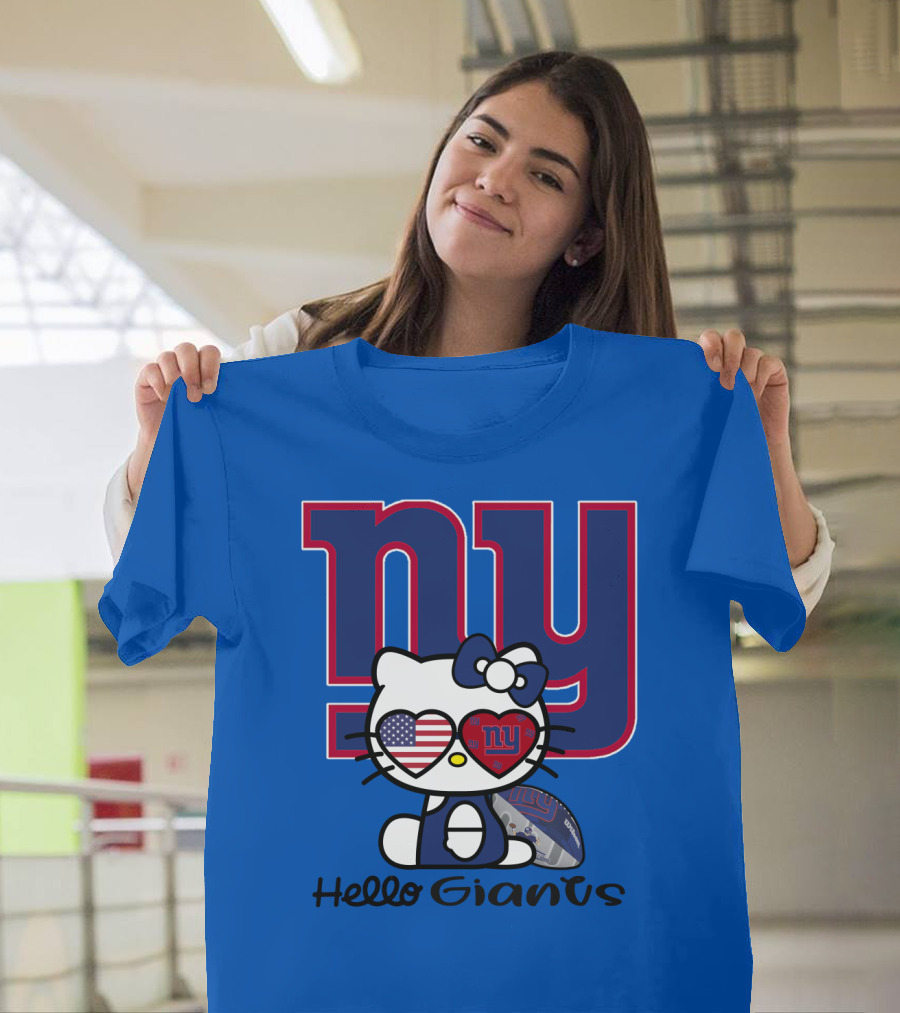 Hello Giants Ny Football Kitty With Heart Sunglasses T-Shirt