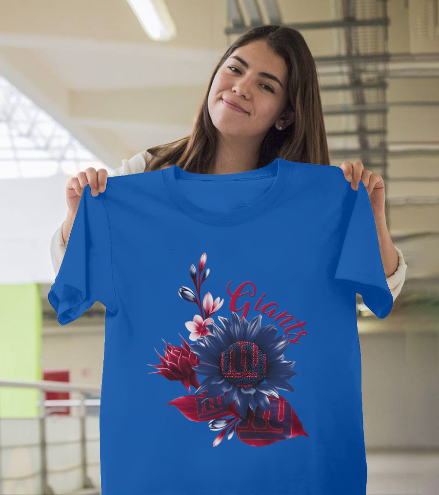 Giants New York Floral Logo Blue And Red T-Shirt