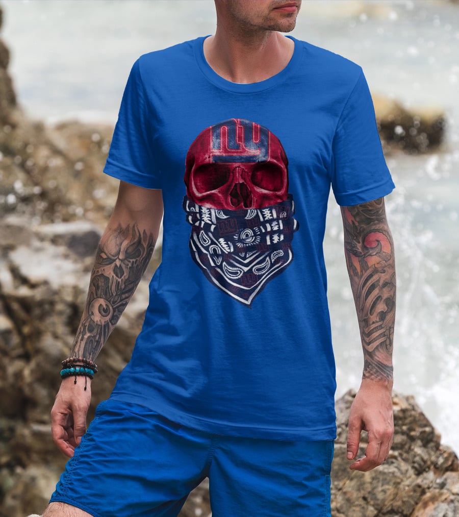Newyork Giants Skull With Bandana And Team T-Shirt