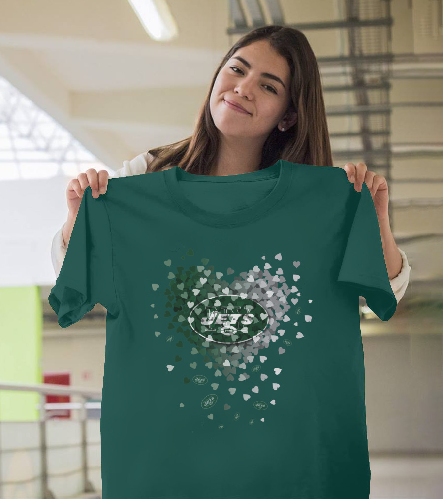 New York Jets Heart Logo With Green White Heart T-Shirt