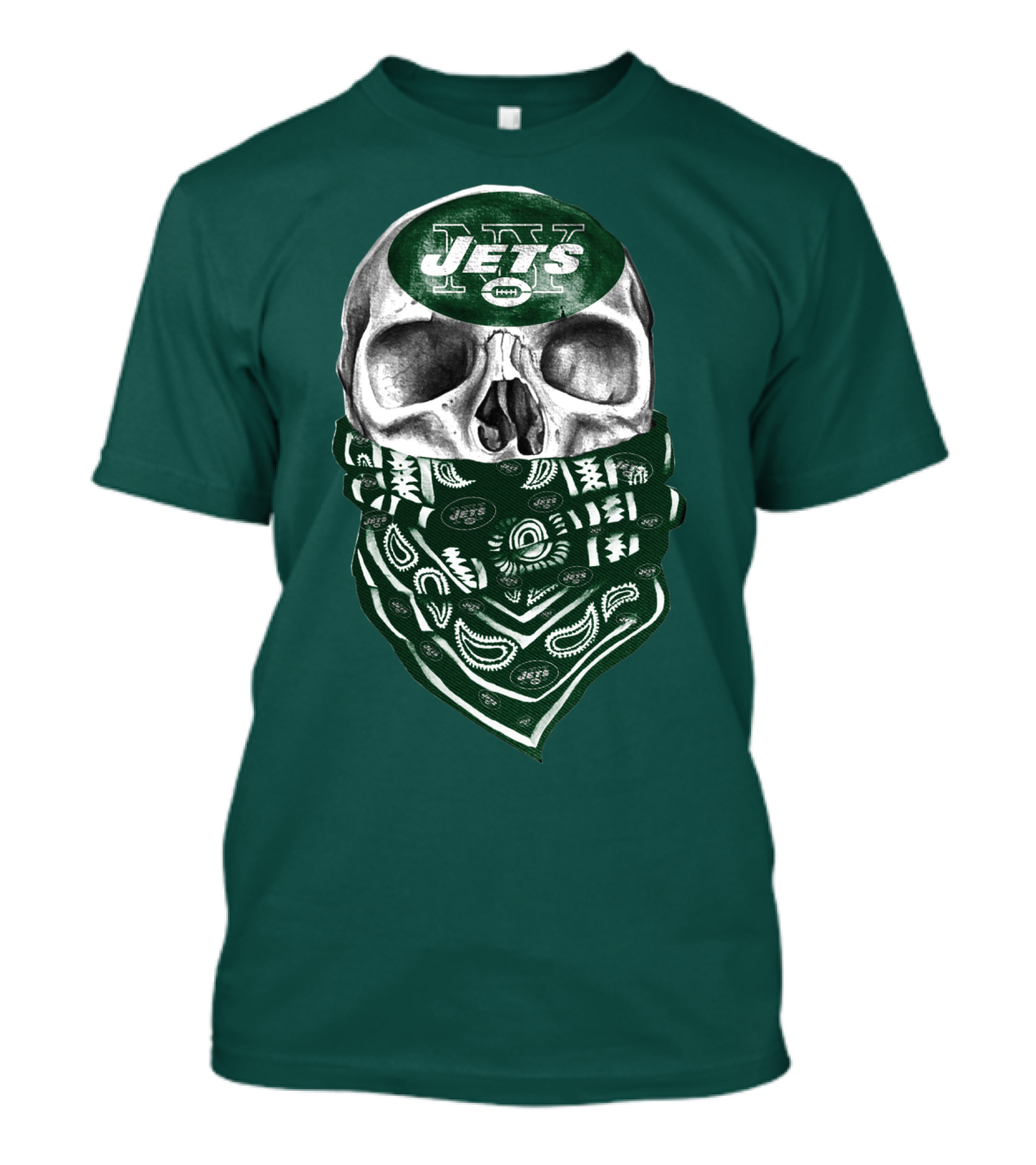 New York Jets Skull Bandana Football T-Shirt
