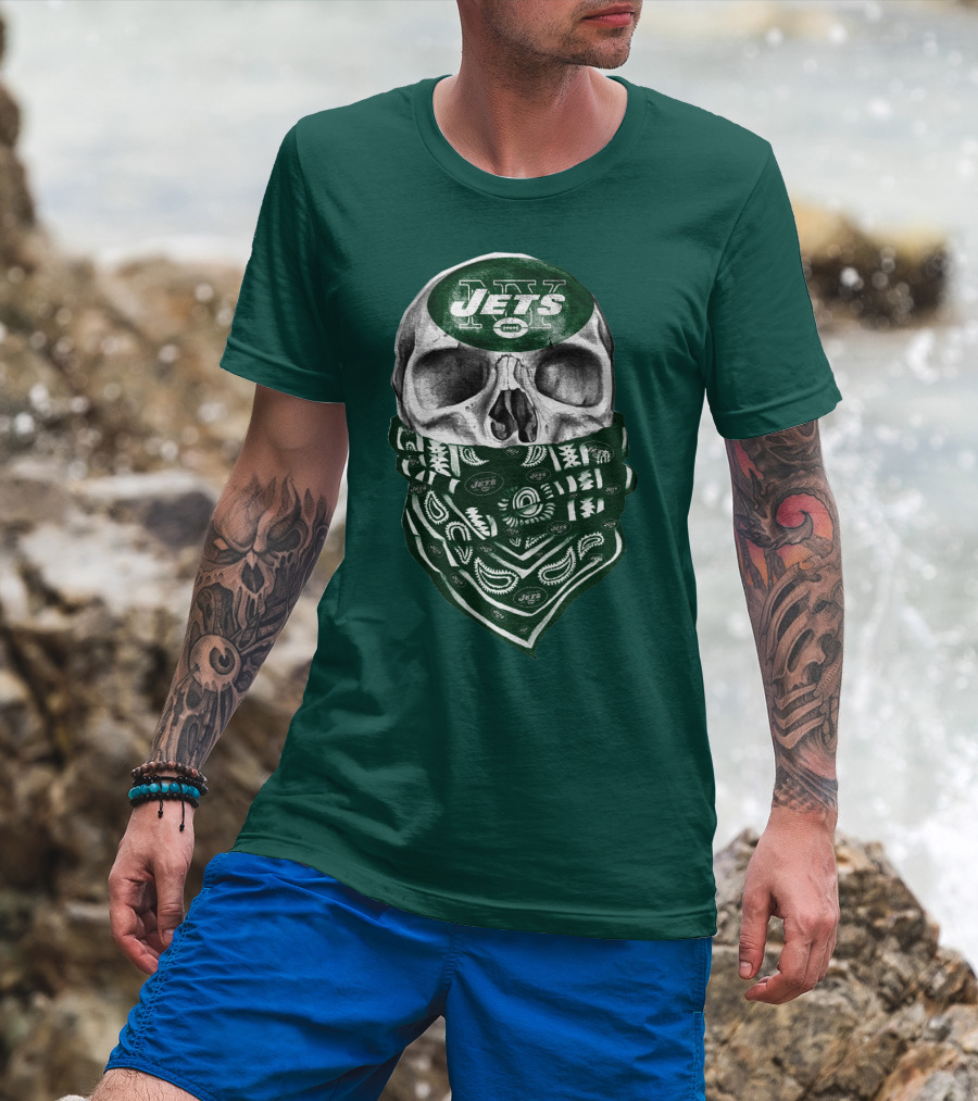 New York Jets Skull Bandana Football T-Shirt