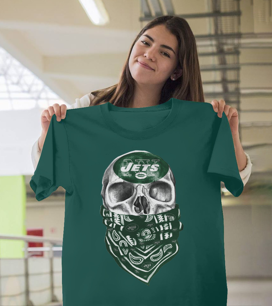 New York Jets Skull Bandana Football T-Shirt