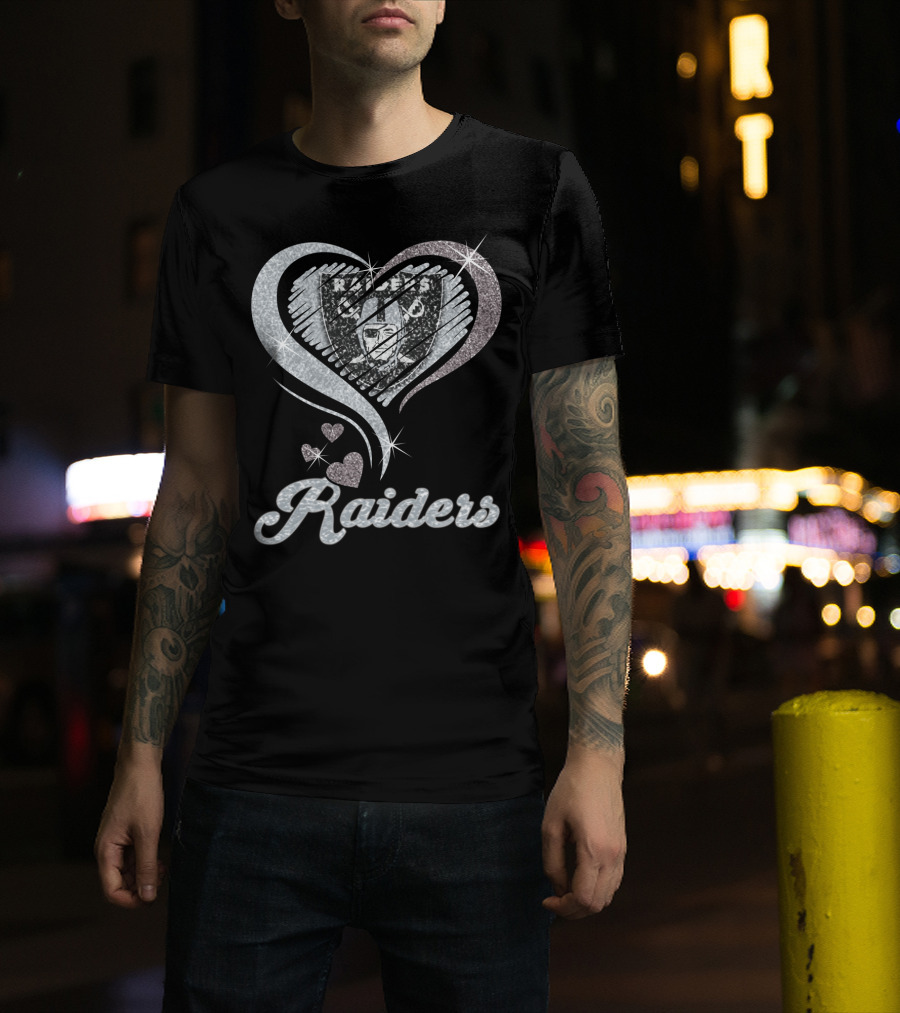 Oakland Raiders Heart Logo Sparkle T-Shirt