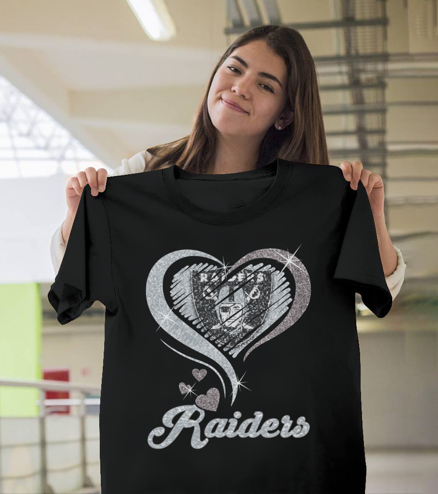 Oakland Raiders Heart Logo Sparkle T-Shirt