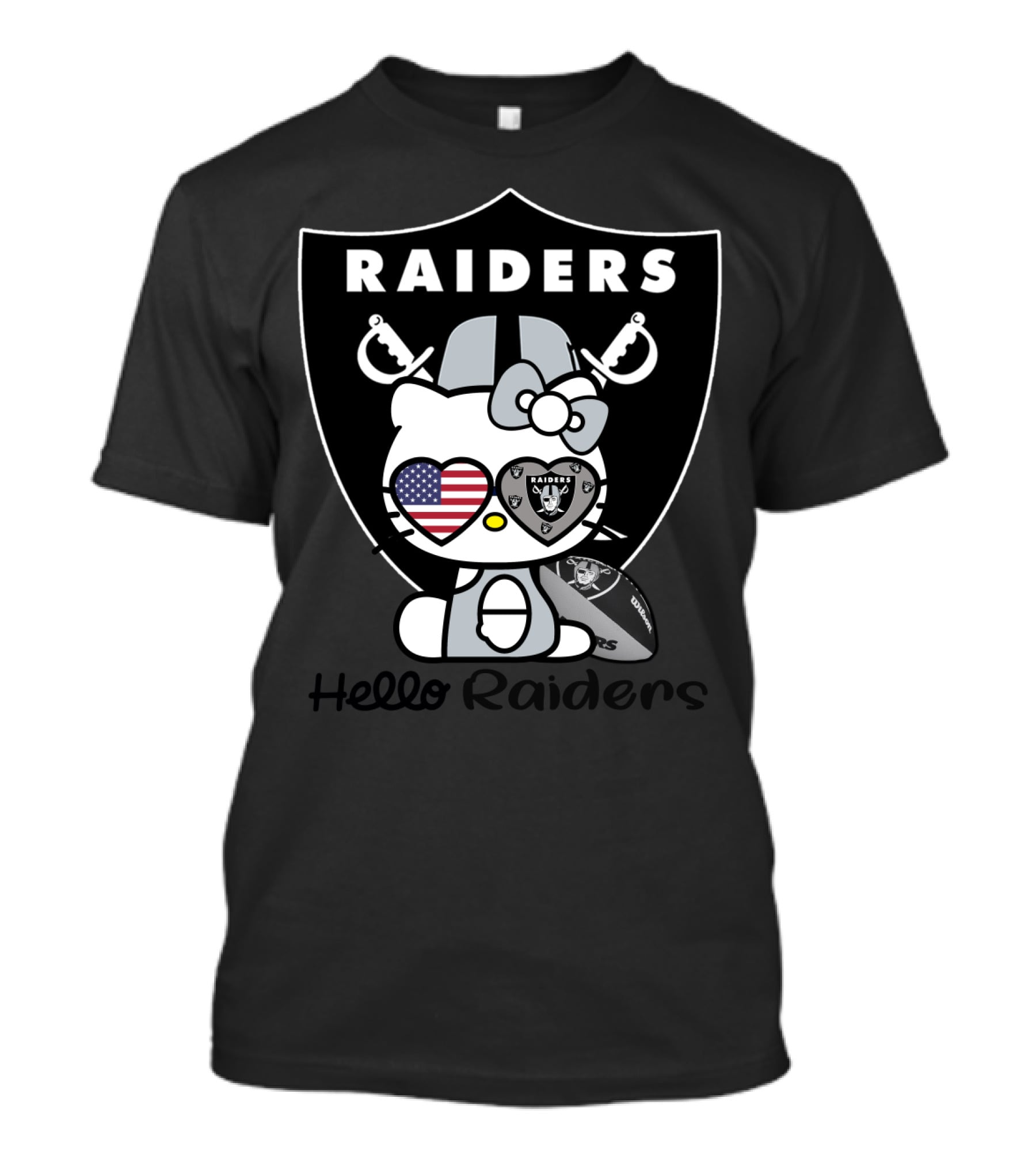 Hello Raiders American Flag Heart Raiders Football T-Shirt