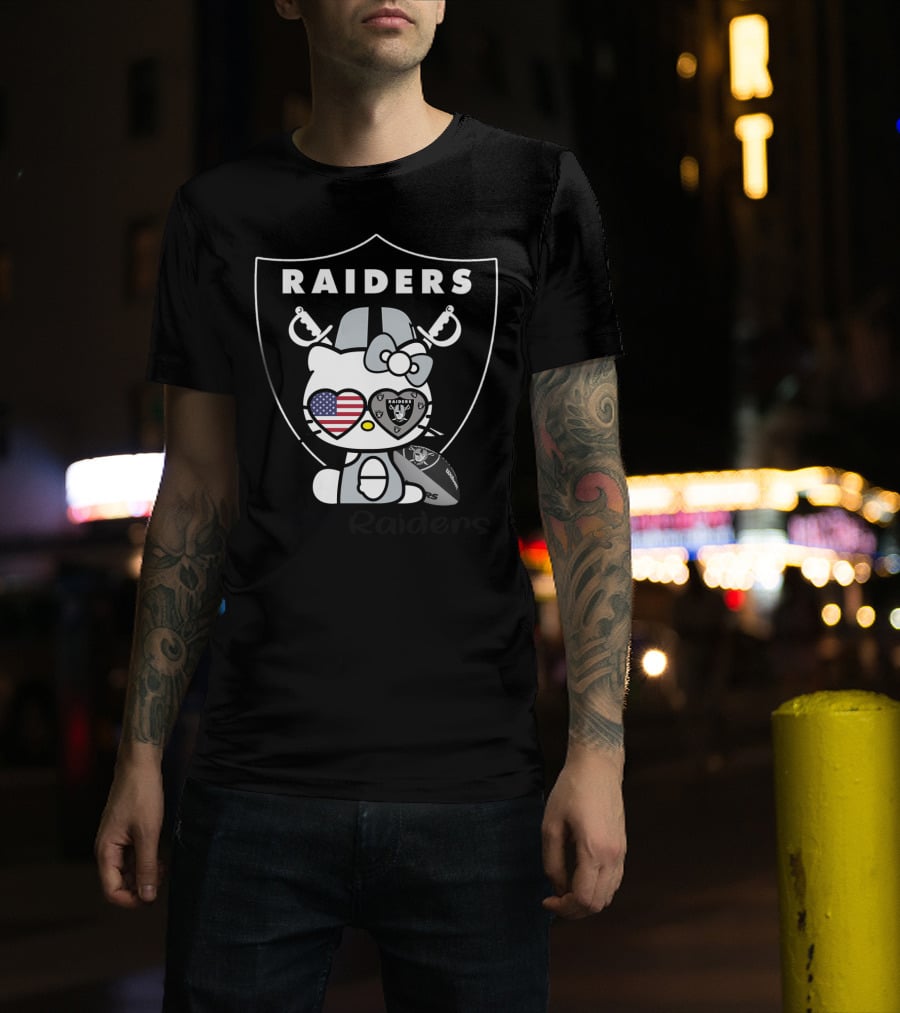Hello Raiders American Flag Heart Raiders Football T-Shirt