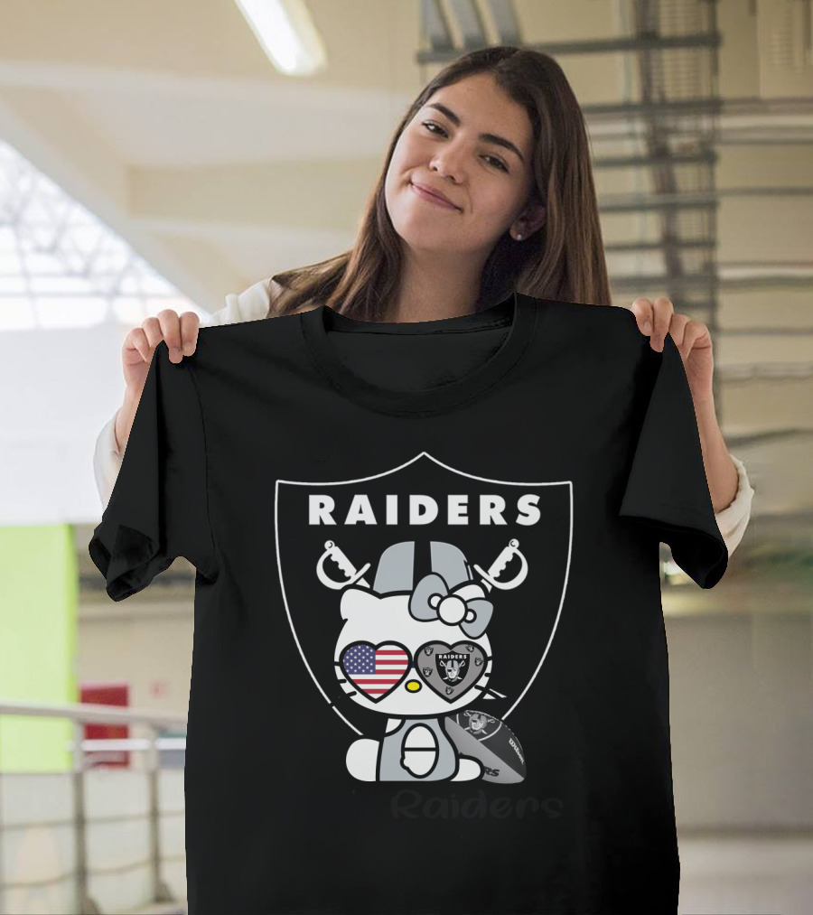 Hello Raiders American Flag Heart Raiders Football T-Shirt